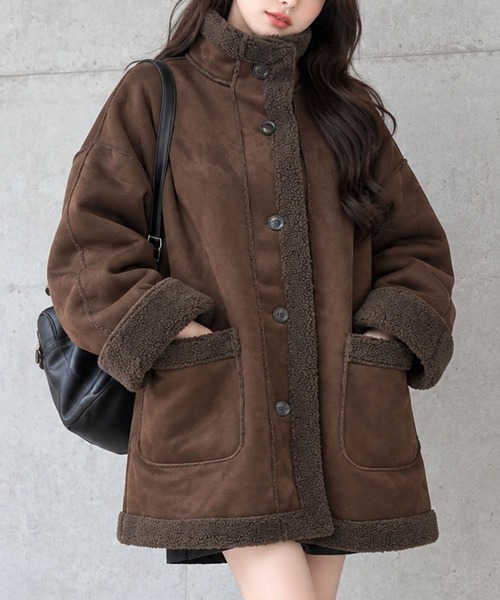 GLAMOROUS JANE(グラマラスジェーン)の「フェイクムートンスタンドジャケット(ムートンコート・レディース・アイボリー/ブラウン/ブラック/チャコールグレー・FREE)」の1枚目の写真