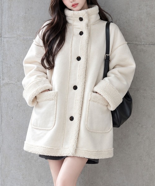 GLAMOROUS JANE(グラマラスジェーン)の「フェイクムートンスタンドジャケット(ムートンコート・レディース・アイボリー/ブラウン/ブラック/チャコールグレー・FREE)」の2枚目の写真
