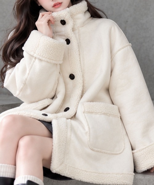 GLAMOROUS JANE(グラマラスジェーン)の「フェイクムートンスタンドジャケット(ムートンコート・レディース・アイボリー/ブラウン/ブラック/チャコールグレー・FREE)」の5枚目の写真