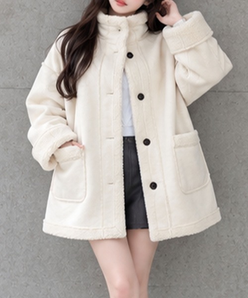 GLAMOROUS JANE(グラマラスジェーン)の「フェイクムートンスタンドジャケット(ムートンコート・レディース・アイボリー/ブラウン/ブラック/チャコールグレー・FREE)」の6枚目の写真