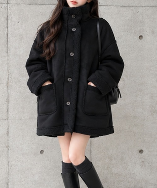 GLAMOROUS JANE(グラマラスジェーン)の「フェイクムートンスタンドジャケット(ムートンコート・レディース・アイボリー/ブラウン/ブラック/チャコールグレー・FREE)」の9枚目の写真