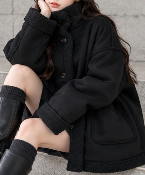 GLAMOROUS JANE(グラマラスジェーン)の「フェイクムートンスタンドジャケット(ムートンコート・レディース・アイボリー/ブラウン/ブラック/チャコールグレー・FREE)」の11枚目の写真