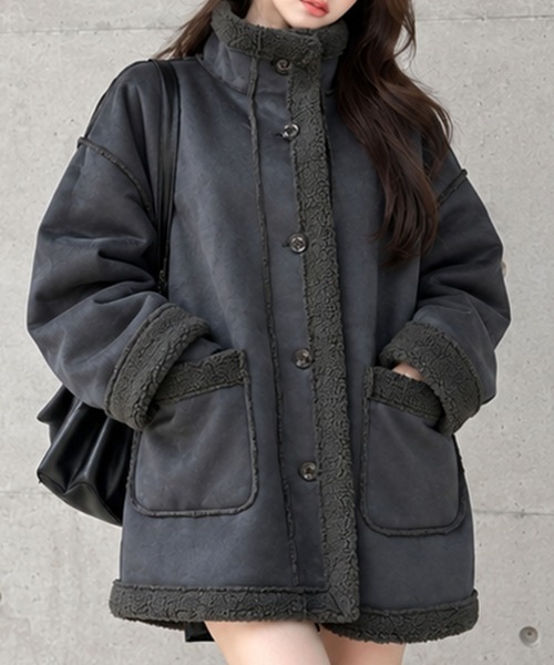 GLAMOROUS JANE(グラマラスジェーン)の「フェイクムートンスタンドジャケット(ムートンコート・レディース・アイボリー/ブラウン/ブラック/チャコールグレー・FREE)」の12枚目の写真