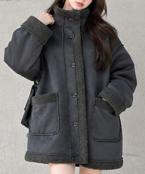 GLAMOROUS JANE(グラマラスジェーン)の「フェイクムートンスタンドジャケット(ムートンコート・レディース・アイボリー/ブラウン/ブラック/チャコールグレー・FREE)」の14枚目の写真