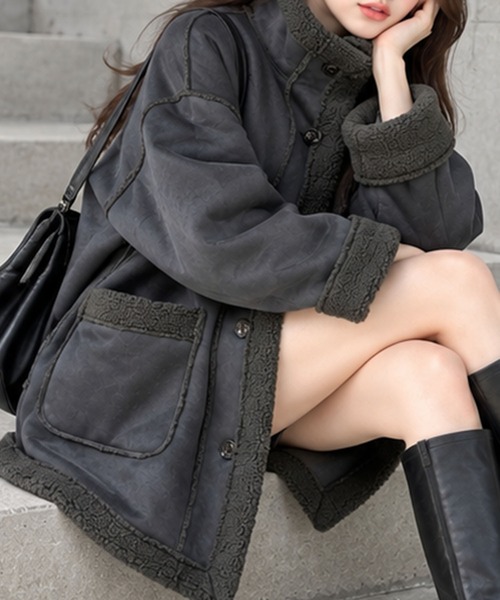 GLAMOROUS JANE(グラマラスジェーン)の「フェイクムートンスタンドジャケット(ムートンコート・レディース・アイボリー/ブラウン/ブラック/チャコールグレー・FREE)」の15枚目の写真