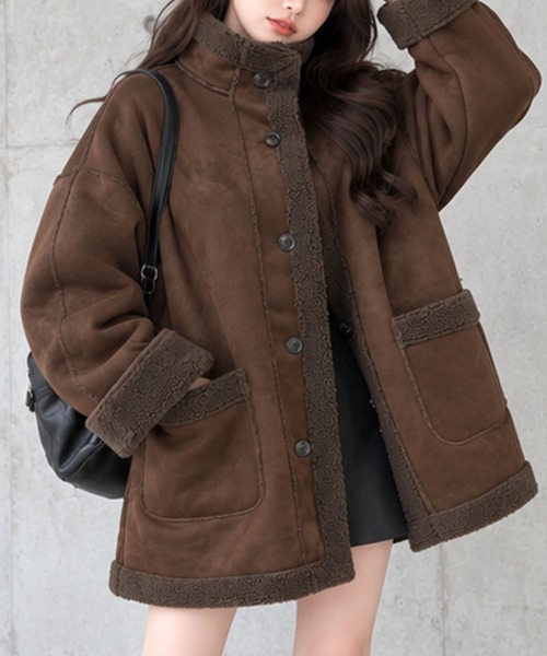 GLAMOROUS JANE(グラマラスジェーン)の「フェイクムートンスタンドジャケット(ムートンコート・レディース・アイボリー/ブラウン/ブラック/チャコールグレー・FREE)」の16枚目の写真