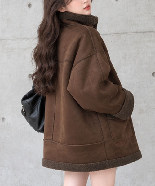GLAMOROUS JANE(グラマラスジェーン)の「フェイクムートンスタンドジャケット(ムートンコート・レディース・アイボリー/ブラウン/ブラック/チャコールグレー・FREE)」の17枚目の写真