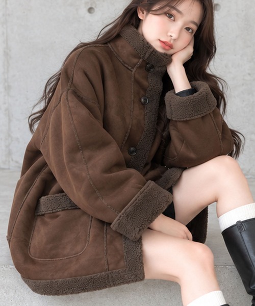 GLAMOROUS JANE(グラマラスジェーン)の「フェイクムートンスタンドジャケット(ムートンコート・レディース・アイボリー/ブラウン/ブラック/チャコールグレー・FREE)」の19枚目の写真