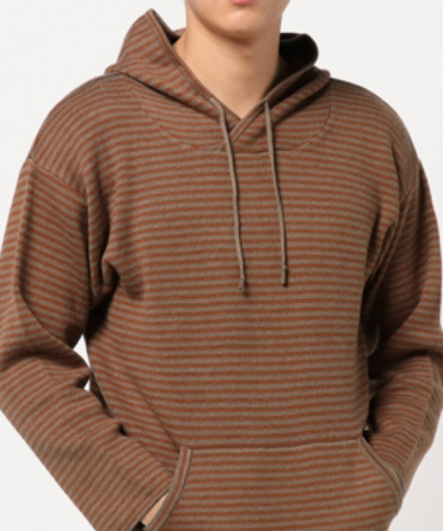 FREDY&GLOSTER（フレディアンドグロスター）の「ミラノリブボーダーパーカー（ニット/セーター・メンズ・グレー/ブラウン・M/L）」の3枚目の写真