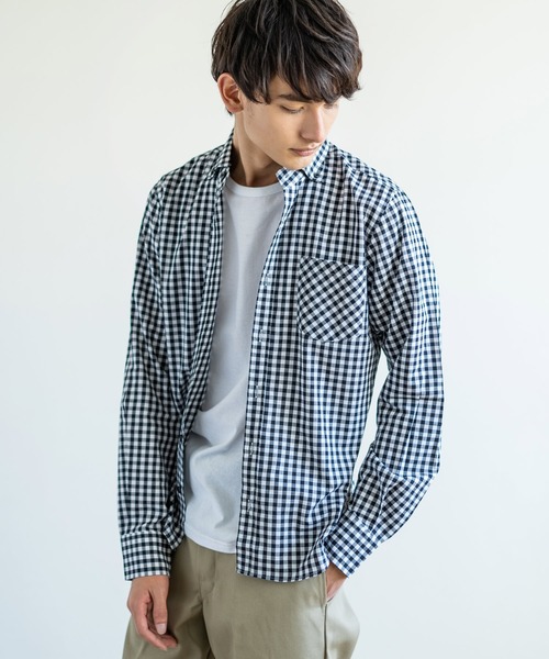 Rocky Monroe（ロッキーモンロー）の「国産長袖ボタンダウンギンガムチェックシャツ（シャツ/ブラウス・メンズ・ネイビー/ブルー系その他/レッド/レッド系その他/ブルー/ブラック系その他/ブラック/ブルー系その他2/ブラック系その他2/ブルー系その他3/ブルー系その他4/レッド系その他2・L/M/LL）」の3枚目の写真
