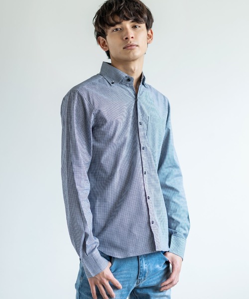 Rocky Monroe（ロッキーモンロー）の「国産長袖ボタンダウンギンガムチェックシャツ（シャツ/ブラウス・メンズ・ネイビー/ブルー系その他/レッド/レッド系その他/ブルー/ブラック系その他/ブラック/ブルー系その他2/ブラック系その他2/ブルー系その他3/ブルー系その他4/レッド系その他2・L/M/LL）」の5枚目の写真