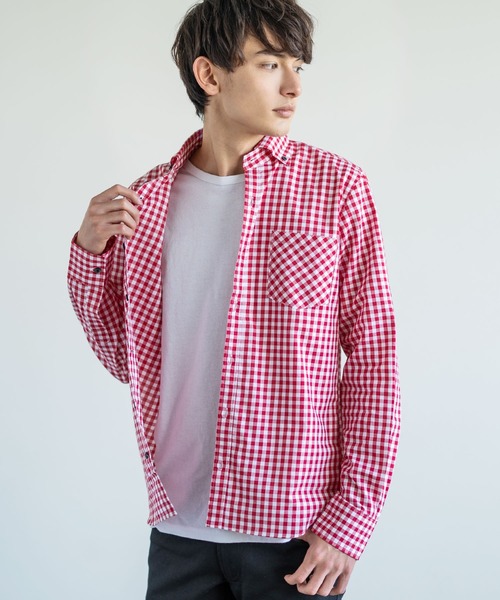 Rocky Monroe（ロッキーモンロー）の「国産長袖ボタンダウンギンガムチェックシャツ（シャツ/ブラウス・メンズ・ネイビー/ブルー系その他/レッド/レッド系その他/ブルー/ブラック系その他/ブラック/ブルー系その他2/ブラック系その他2/ブルー系その他3/ブルー系その他4/レッド系その他2・L/M/LL）」の11枚目の写真