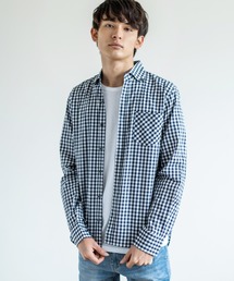国産長袖ボタンダウンギンガムチェックシャツ