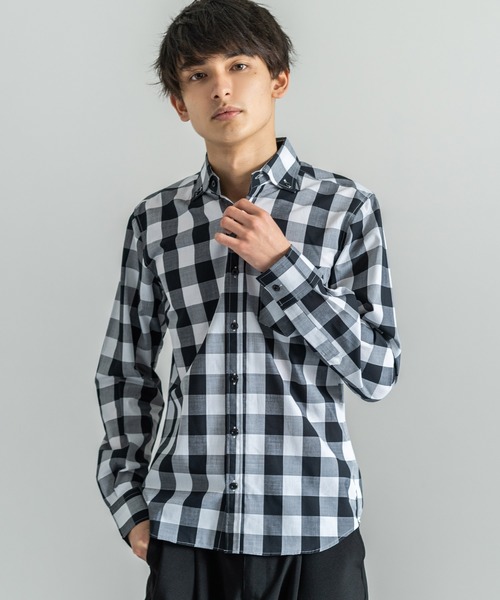 Rocky Monroe（ロッキーモンロー）の「国産長袖ボタンダウンギンガムチェックシャツ（シャツ/ブラウス・メンズ・ネイビー/ブルー系その他/レッド/レッド系その他/ブルー/ブラック系その他/ブラック/ブルー系その他2/ブラック系その他2/ブルー系その他3/ブルー系その他4/レッド系その他2・L/M/LL）」の4枚目の写真