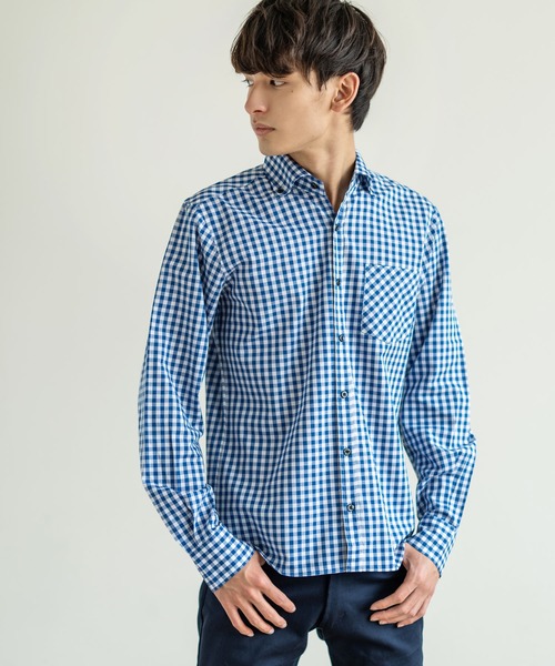 Rocky Monroe（ロッキーモンロー）の「国産長袖ボタンダウンギンガムチェックシャツ（シャツ/ブラウス・メンズ・ネイビー/ブルー系その他/レッド/レッド系その他/ブルー/ブラック系その他/ブラック/ブルー系その他2/ブラック系その他2/ブルー系その他3/ブルー系その他4/レッド系その他2・L/M/LL）」の8枚目の写真