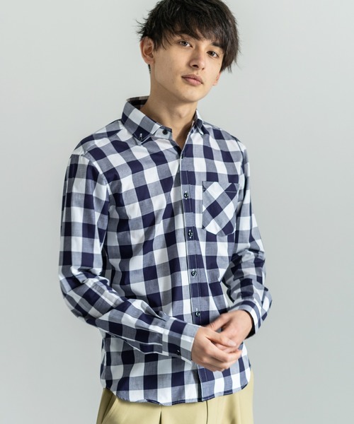 Rocky Monroe（ロッキーモンロー）の「国産長袖ボタンダウンギンガムチェックシャツ（シャツ/ブラウス・メンズ・ネイビー/ブルー系その他/レッド/レッド系その他/ブルー/ブラック系その他/ブラック/ブルー系その他2/ブラック系その他2/ブルー系その他3/ブルー系その他4/レッド系その他2・L/M/LL）」の9枚目の写真