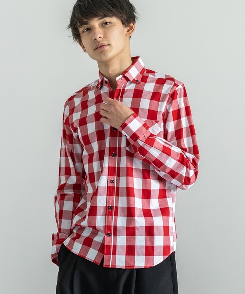 Rocky Monroe（ロッキーモンロー）の「国産長袖ボタンダウンギンガムチェックシャツ（シャツ/ブラウス・メンズ・ネイビー/ブルー系その他/レッド/レッド系その他/ブルー/ブラック系その他/ブラック/ブルー系その他2/ブラック系その他2/ブルー系その他3/ブルー系その他4/レッド系その他2・L/M/LL）」の12枚目の写真