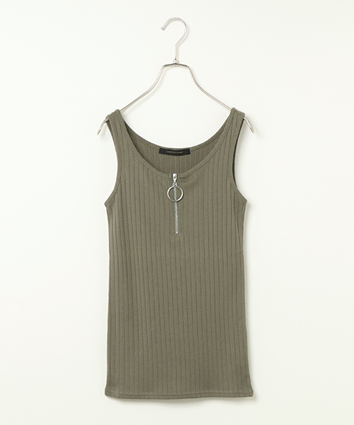 VENCEEXCHANGE(ヴァンスエクスチェンジ)の「サークルファスナージップタンクトップ(タンクトップ・レディース・オフホワイト/ブラック/オリーブ・MEDIUM)」の3枚目の写真