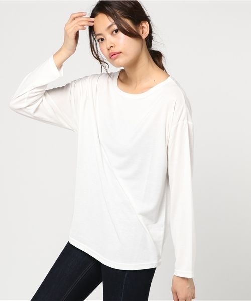 Re:EDIT（リエディ）の「[ワードローブの主役に！]オーバーサイズベーシックカットソートップス/カットソー・Tシャツ[リエディ]（Tシャツ/カットソー・レディース・ホワイト/カーキオリーブ/ブラック×ホワイト/ブラック/ベビーピンク/ホワイト×ブラック/サンドベージュ・LARGE/MEDIUM）」の20枚目の写真