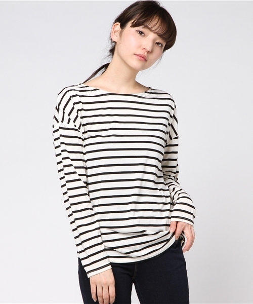 Re:EDIT（リエディ）の「[ワードローブの主役に！]オーバーサイズベーシックカットソートップス/カットソー・Tシャツ[リエディ]（Tシャツ/カットソー・レディース・ホワイト/カーキオリーブ/ブラック×ホワイト/ブラック/ベビーピンク/ホワイト×ブラック/サンドベージュ・LARGE/MEDIUM）」の22枚目の写真