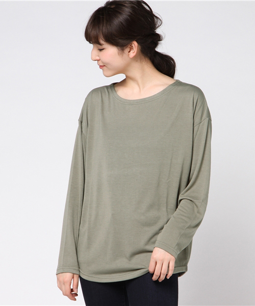 Re:EDIT（リエディ）の「[ワードローブの主役に！]オーバーサイズベーシックカットソートップス/カットソー・Tシャツ[リエディ]（Tシャツ/カットソー・レディース・ホワイト/カーキオリーブ/ブラック×ホワイト/ブラック/ベビーピンク/ホワイト×ブラック/サンドベージュ・LARGE/MEDIUM）」の16枚目の写真