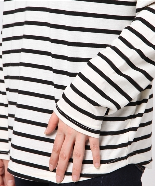 Re:EDIT（リエディ）の「[ワードローブの主役に！]オーバーサイズベーシックカットソートップス/カットソー・Tシャツ[リエディ]（Tシャツ/カットソー・レディース・ホワイト/カーキオリーブ/ブラック×ホワイト/ブラック/ベビーピンク/ホワイト×ブラック/サンドベージュ・LARGE/MEDIUM）」の12枚目の写真