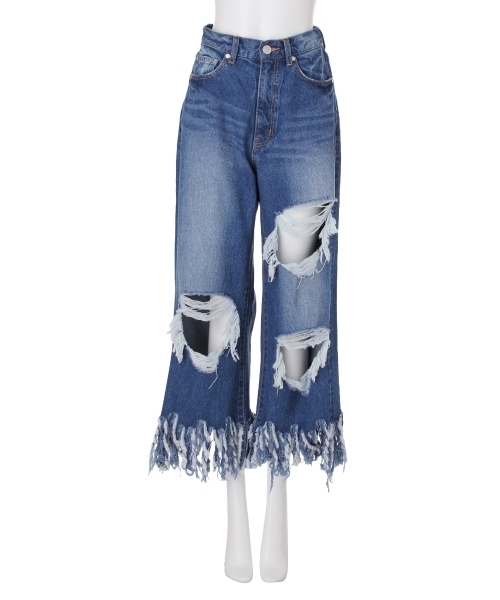 MURUA（ムルーア）の「ロングフリンジルーズＤＥＮＩＭ（デニムパンツ・レディース・ホワイト/ブルー・1/2）」の8枚目の写真