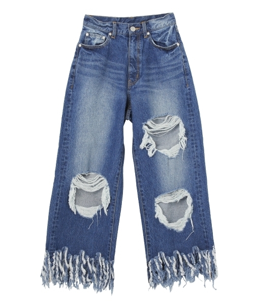 MURUA（ムルーア）の「ロングフリンジルーズＤＥＮＩＭ（デニムパンツ・レディース・ホワイト/ブルー・1/2）」の16枚目の写真