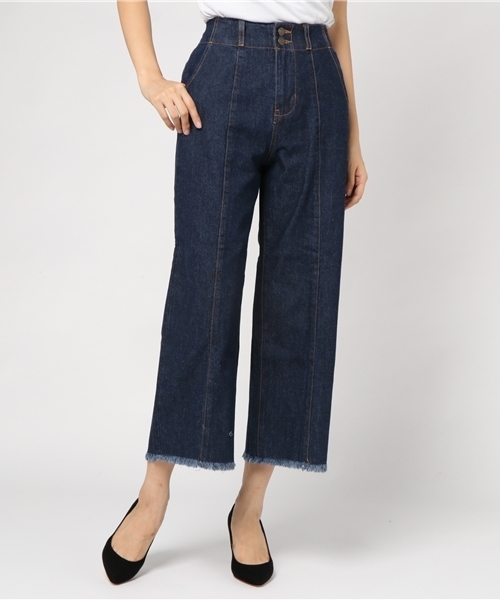 Honeys(ハニーズ)の「デニムワイドパンツ(デニムパンツ・レディース・インディゴブルー/ワンウォッシュ・S/M/L)」の2枚目の写真