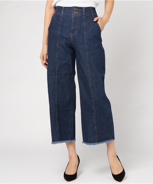 Honeys(ハニーズ)の「デニムワイドパンツ(デニムパンツ・レディース・インディゴブルー/ワンウォッシュ・S/M/L)」の1枚目の写真