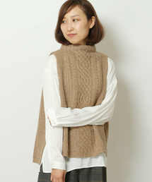 LBC | 7Gケーブル編みボトルネックベスト        (ベスト)