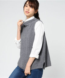 LBC | 7Gケーブル編みボトルネックベスト        (ベスト)