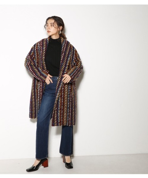 SLY(スライ)の「BLANKET ショールSHORT COAT(その他アウター・レディース・ベージュ/ネイビー/マルチ/トップグレー・FREE)」の4枚目の写真