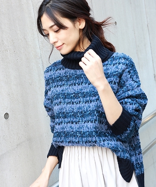 laboratory work(ラボラトリーワーク)の「【佐藤繊維】インレイオフタートルニット(ニット/セーター・レディース・ピンク/ネイビー/ホワイト・MEDIUM)」の3枚目の写真