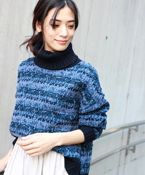 laboratory work(ラボラトリーワーク)の「【佐藤繊維】インレイオフタートルニット(ニット/セーター・レディース・ピンク/ネイビー/ホワイト・MEDIUM)」の6枚目の写真