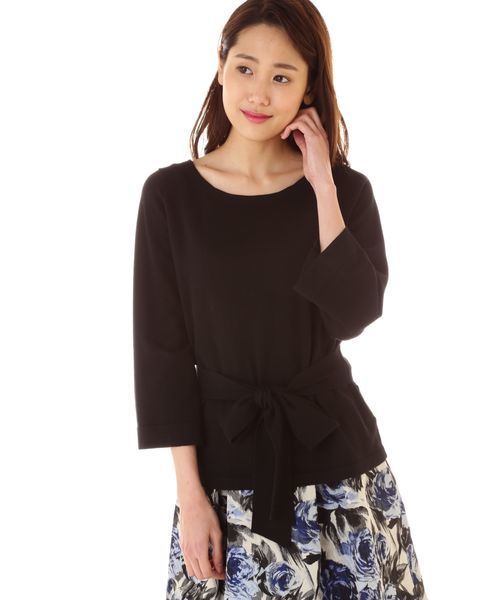 NATURAL BEAUTY（ナチュラルビューティー）の「リボンベルト付ニット（ニット/セーター・レディース・ブラック/クリアブルー/グレー・38/36）」の2枚目の写真