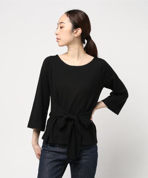 NATURAL BEAUTY（ナチュラルビューティー）の「リボンベルト付ニット（ニット/セーター・レディース・ブラック/クリアブルー/グレー・38/36）」の6枚目の写真