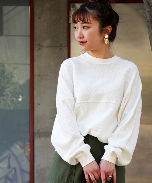 FREAK'S STORE（フリークスストア）の「【WEB限定】ビッグシルエット ワッフルサーマル フットボールTEE（Tシャツ/カットソー・レディース・ホワイト/ブラック/グレー/ピンク/イエロー・ﾌﾘ-）」の2枚目の写真