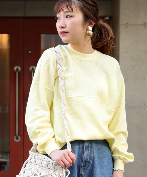 FREAK'S STORE（フリークスストア）の「【WEB限定】ビッグシルエット ワッフルサーマル フットボールTEE（Tシャツ/カットソー・レディース・ホワイト/ブラック/グレー/ピンク/イエロー・ﾌﾘ-）」の4枚目の写真