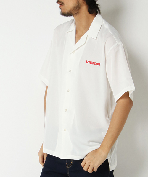 VISION STREET WEAR(ヴィジョンストリートウェア)の「VISION マグロゴ開襟シャツ(シャツ/ブラウス・メンズ・オフホワイト/ブラック/ピンク/ベージュ/パープル・L/LL/M)」の1枚目の写真