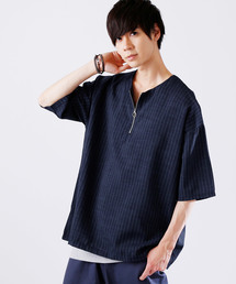 MONO-MART | ハーフジップ ストライププルオーバー(1/2 sleeve)(Tシャツ/カットソー)