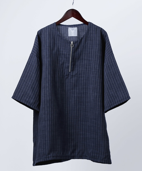 MONO-MART（モノマート）の「ハーフジップ ストライププルオーバー(1/2 sleeve)（Tシャツ/カットソー・メンズ・ブラック/ネイビー・FREE）」の10枚目の写真