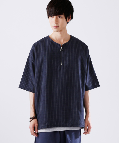 MONO-MART（モノマート）の「ハーフジップ ストライププルオーバー(1/2 sleeve)（Tシャツ/カットソー・メンズ・ブラック/ネイビー・FREE）」の14枚目の写真