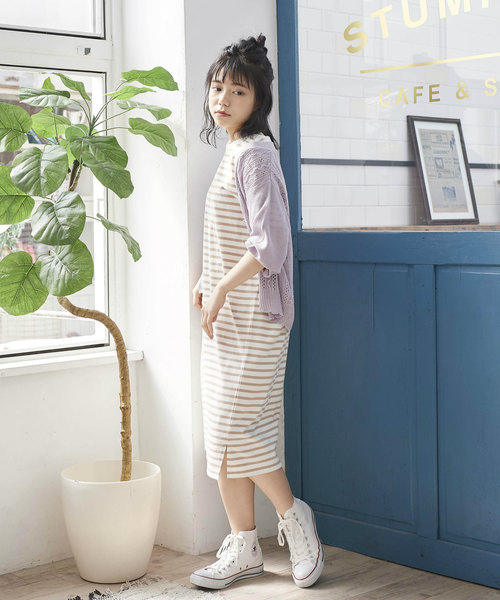 OLIVE des OLIVE（オリーブデオリーブ）の「シンプルボーダーワンピース（ワンピース・レディース・レッド/ネイビー/ベージュ・FREE）」の2枚目の写真