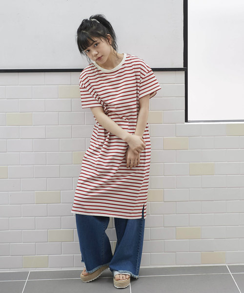 OLIVE des OLIVE（オリーブデオリーブ）の「シンプルボーダーワンピース（ワンピース・レディース・レッド/ネイビー/ベージュ・FREE）」の3枚目の写真