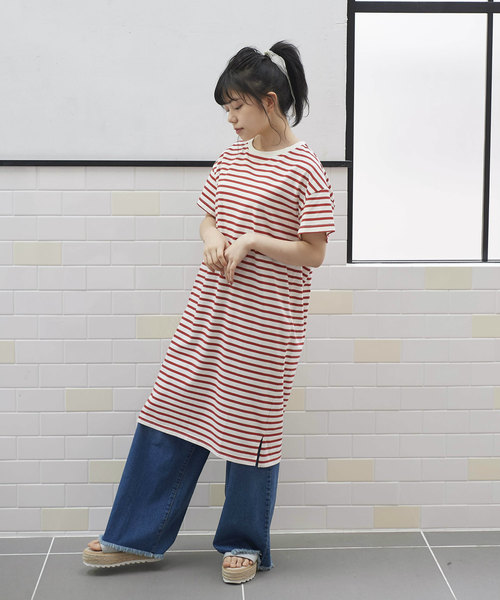OLIVE des OLIVE（オリーブデオリーブ）の「シンプルボーダーワンピース（ワンピース・レディース・レッド/ネイビー/ベージュ・FREE）」の6枚目の写真