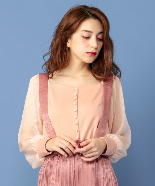 MIIA（ミーア）の「ビスチェ風シースルースリーブトップス（Tシャツ/カットソー・レディース・ホワイト/ピンク/オレンジ/ブラック・FREE）」の3枚目の写真