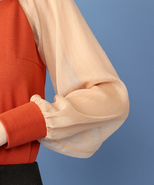 MIIA（ミーア）の「ビスチェ風シースルースリーブトップス（Tシャツ/カットソー・レディース・ホワイト/ピンク/オレンジ/ブラック・FREE）」の8枚目の写真