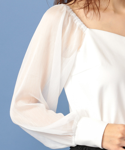 MIIA（ミーア）の「ビスチェ風シースルースリーブトップス（Tシャツ/カットソー・レディース・ホワイト/ピンク/オレンジ/ブラック・FREE）」の10枚目の写真