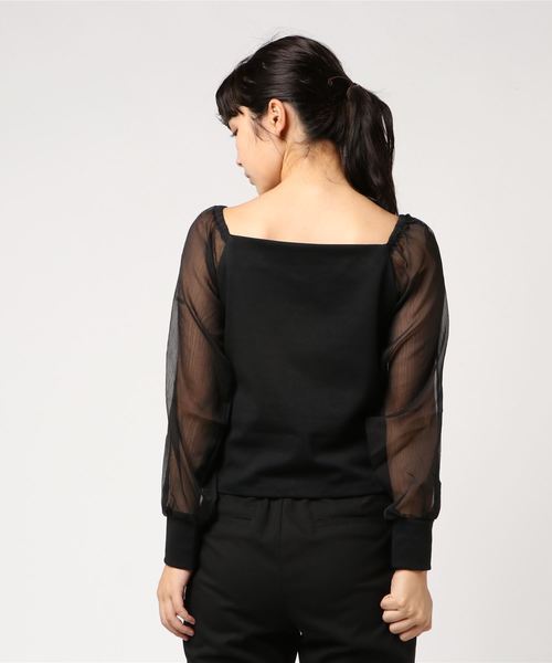 MIIA（ミーア）の「ビスチェ風シースルースリーブトップス（Tシャツ/カットソー・レディース・ホワイト/ピンク/オレンジ/ブラック・FREE）」の6枚目の写真